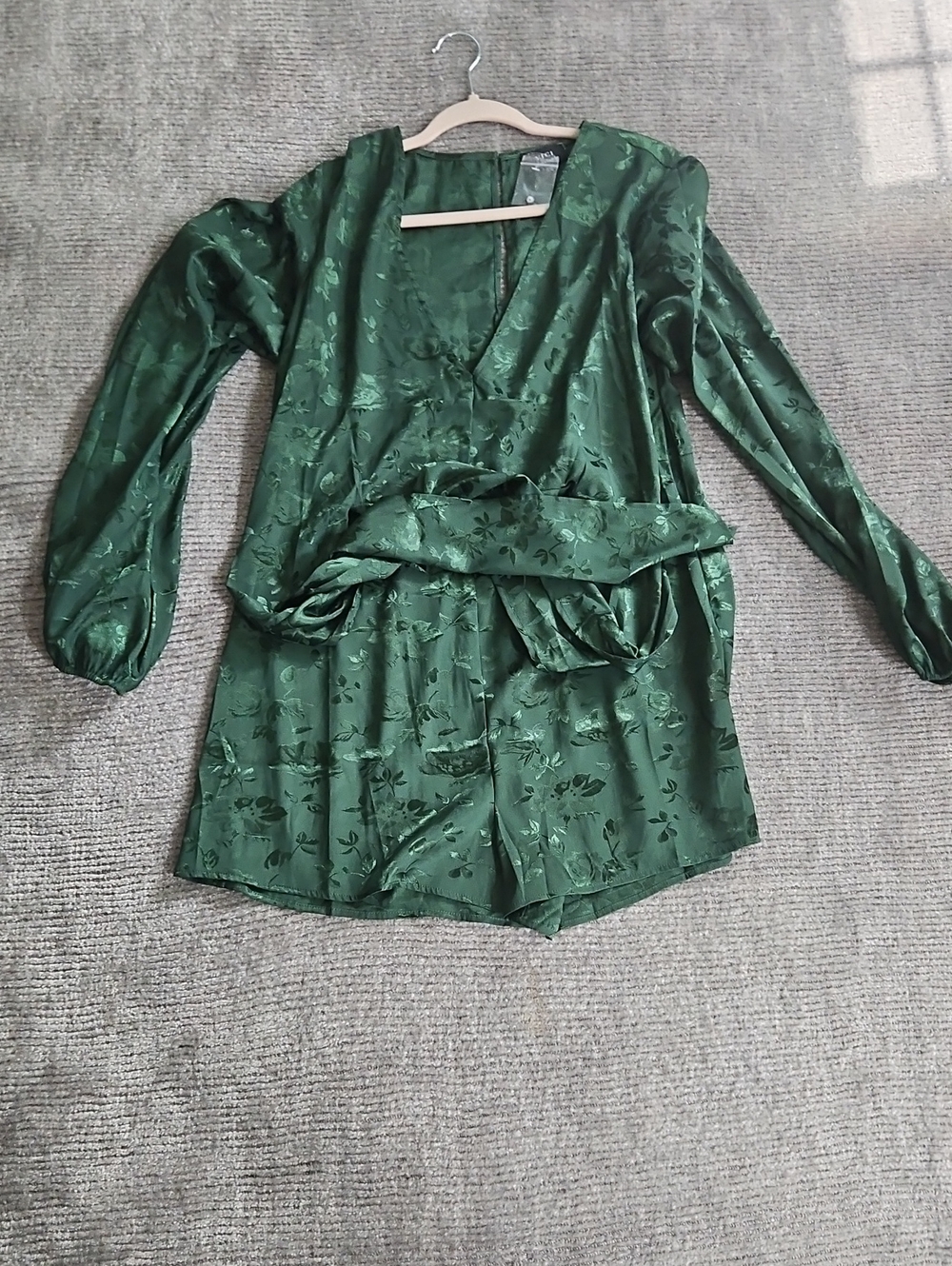 VICI Emerald Green Satin Romper with Jacquard Texture